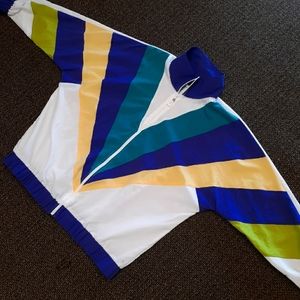 Vintage 80s Silver Threads Colorblock Striped Windbreaker Jacket Size XL